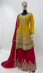Lorenvalley Yellow Chinon Embroidery With Sequince Work Salwar Kameez Stitched