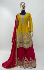 Lorenvalley Yellow Chinon Embroidery With Sequince Work Salwar Kameez Stitched