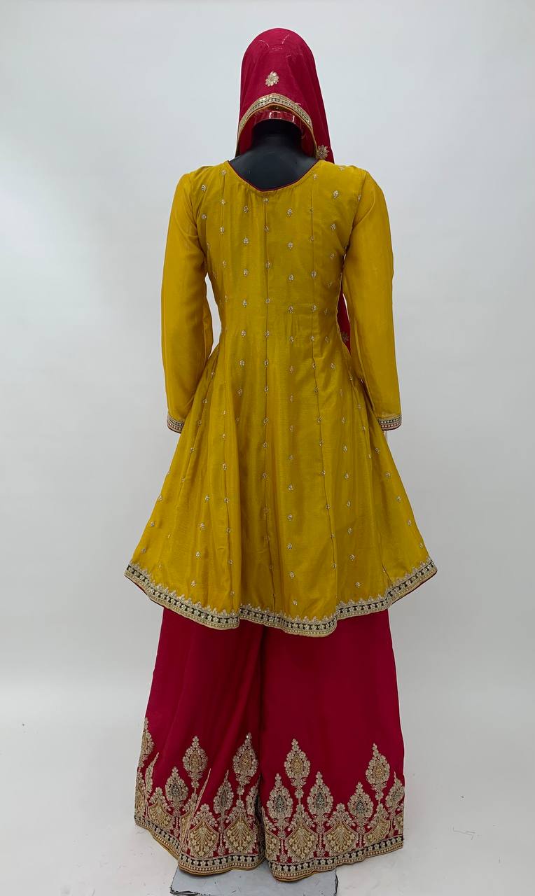 Lorenvalley Yellow Chinon Embroidery With Sequince Work Salwar Kameez Stitched