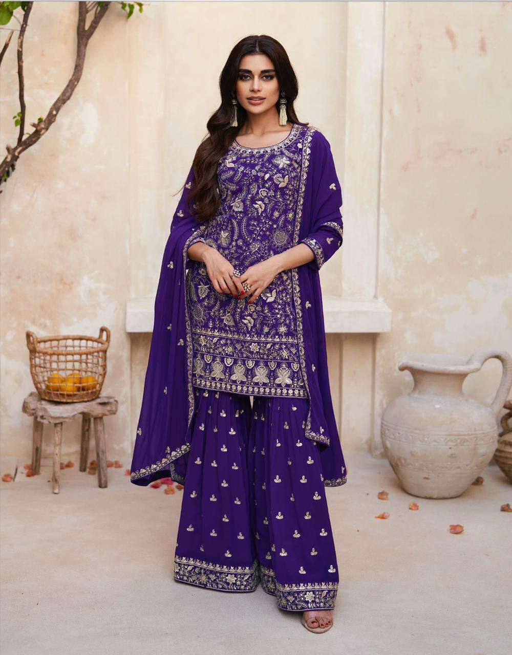 Lorenvalley Purple Georgette Embroidery With Sequince Work Salwar Kameez Stitched