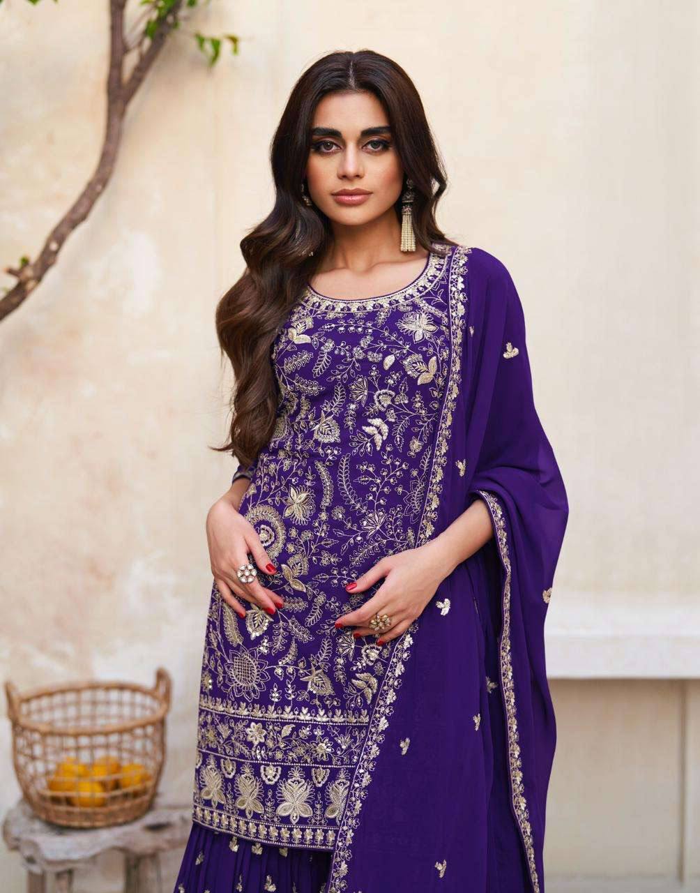 Lorenvalley Purple Georgette Embroidery With Sequince Work Salwar Kameez Stitched