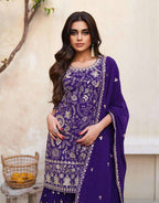 Lorenvalley Purple Georgette Embroidery With Sequince Work Salwar Kameez Stitched