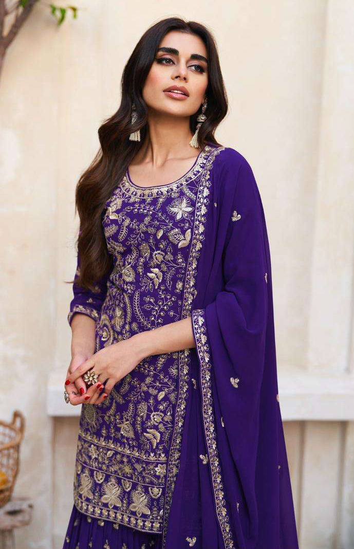 Lorenvalley Purple Georgette Embroidery With Sequince Work Salwar Kameez Stitched