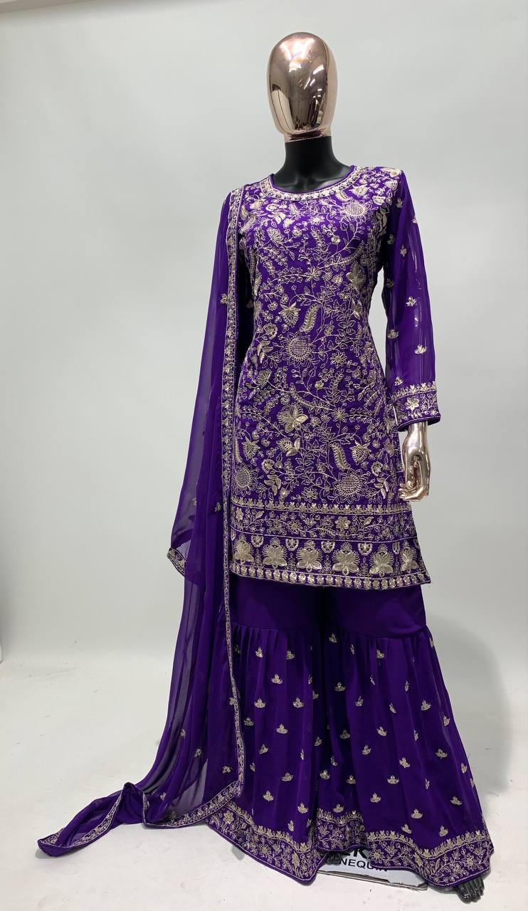 Lorenvalley Purple Georgette Embroidery With Sequince Work Salwar Kameez Stitched