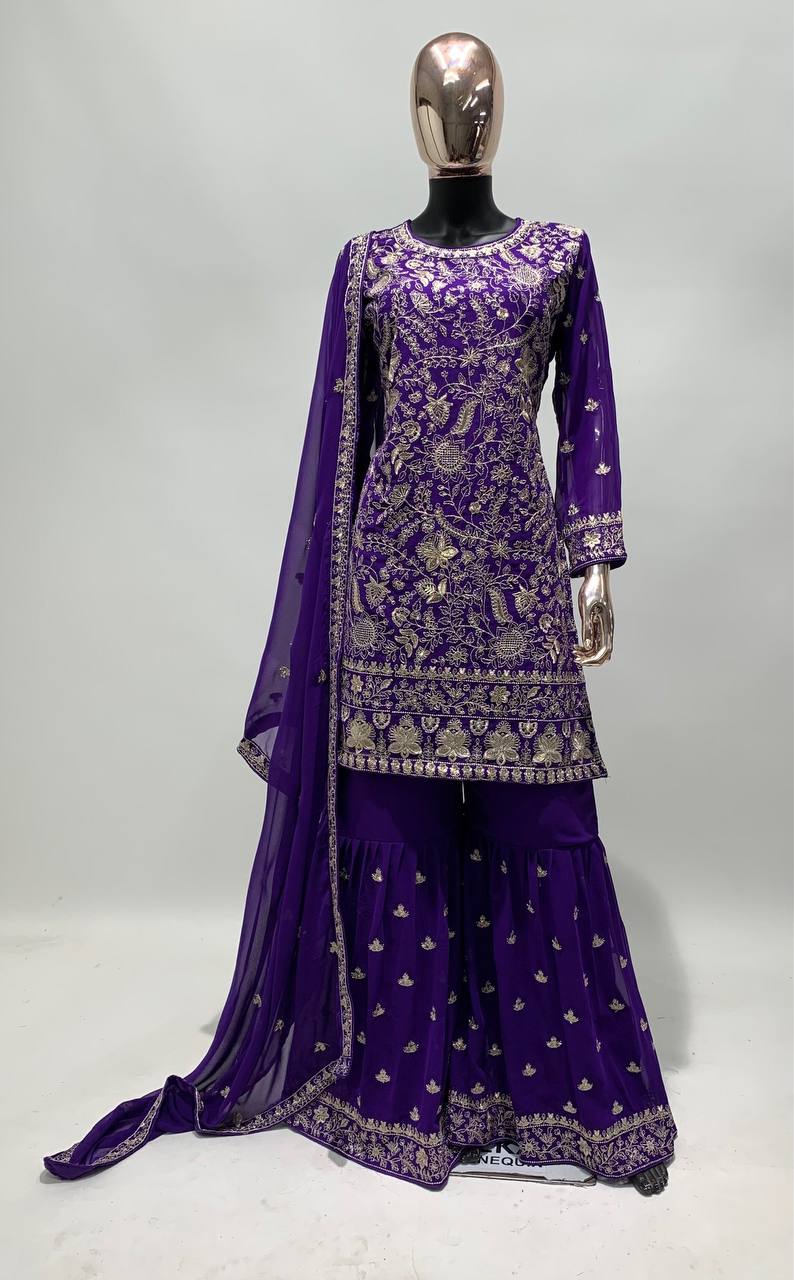 Lorenvalley Purple Georgette Embroidery With Sequince Work Salwar Kameez Stitched