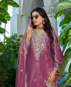 Anaita Magenta Chinon Stitched Plazzo Suit With Dhaga & Sequence Work - Distacart