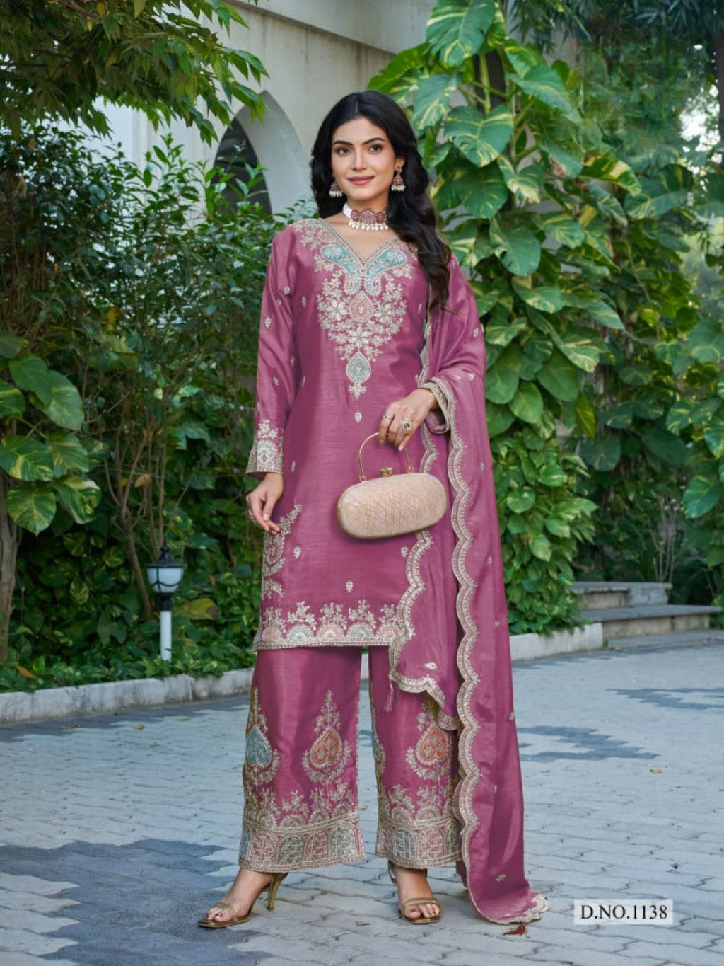 Anaita Magenta Chinon Stitched Plazzo Suit With Dhaga & Sequence Work - Distacart