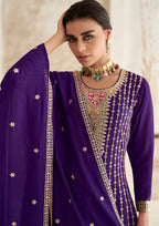 Lorenvalley Purple Chinon Embroidery With Sequince Work Salwar Kameez Stitched