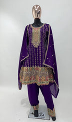 Lorenvalley Purple Chinon Embroidery With Sequince Work Salwar Kameez Stitched