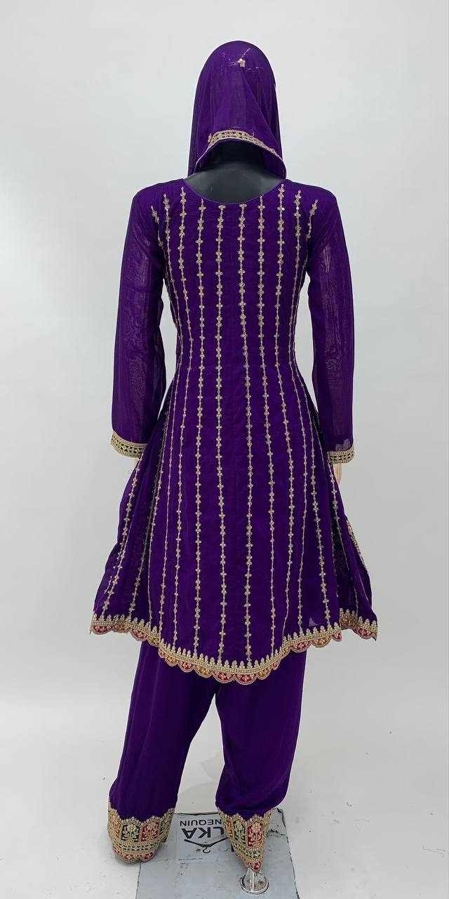 Lorenvalley Purple Chinon Embroidery With Sequince Work Salwar Kameez Stitched