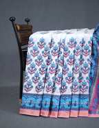 White And Cloud Blue Printed Cotton Sareecotton Saree-C569 By Gayathri Reddy Designer Studio