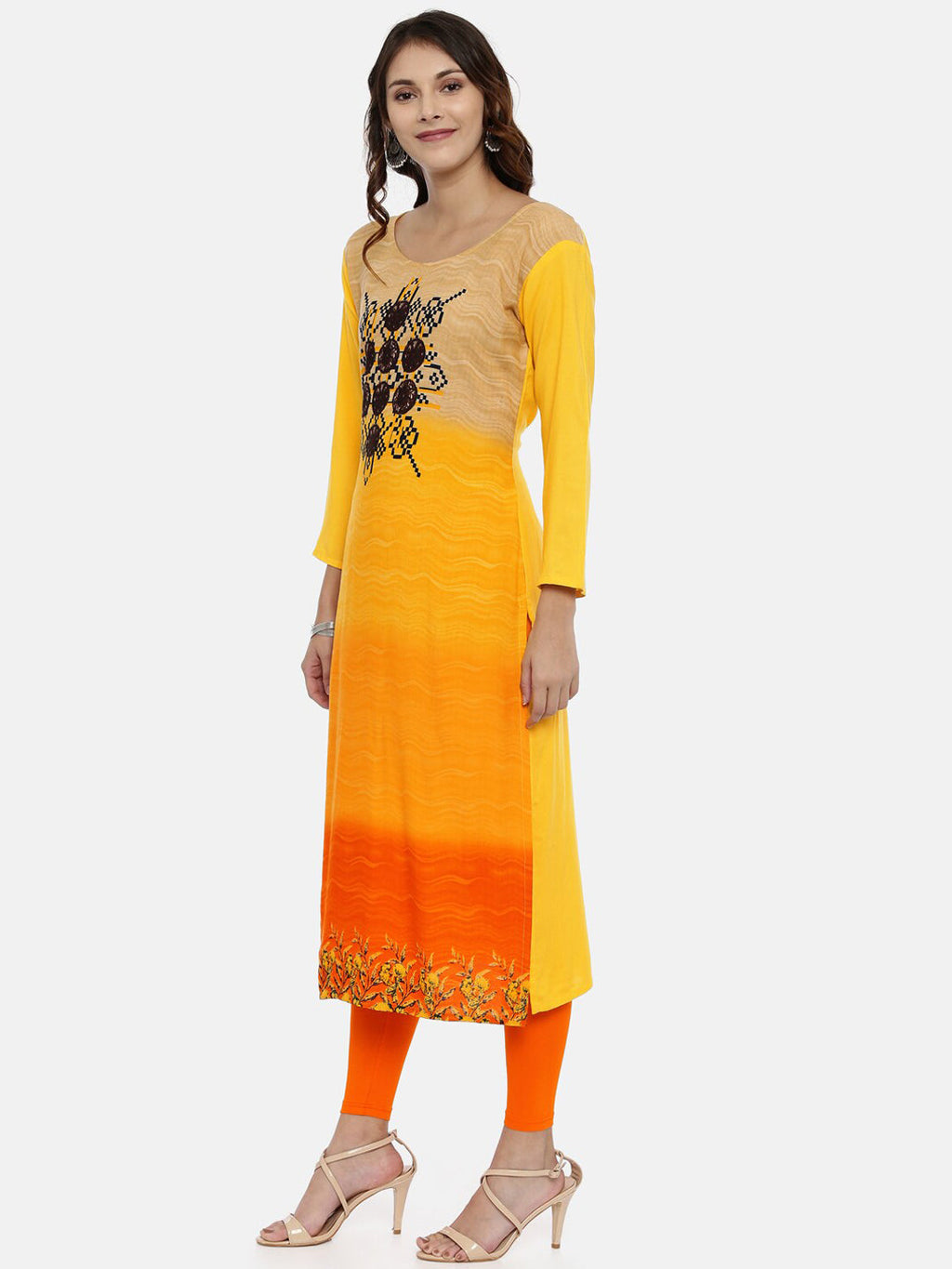 Souchii Women Yellow & Orange Quirky Printed Kurta - Distacart