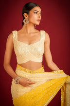 Teeya Creation Lemon Yellow Color Georgette Embroidery Work Saree - Distacart