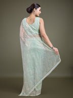 Monjolika Fashion Exclusive Women'S Light Green Soft Net SareeWith Sequin Work