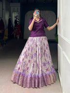 Lorenvalley Fashion Purple Dola Chex Floral Printed With Zari Weaving Work Lehenga Choli - Distacart