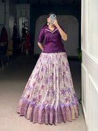 Lorenvalley Fashion Purple Dola Chex Floral Printed With Zari Weaving Work Lehenga Choli - Distacart
