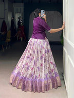 Lorenvalley Fashion Purple Dola Chex Floral Printed With Zari Weaving Work Lehenga Choli - Distacart