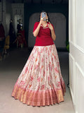 Lorenvalley Fashion Red Dola Chex Floral Printed With Zari Weaving Work Lehenga Choli - Distacart