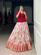 Lorenvalley Fashion Red Dola Chex Floral Printed With Zari Weaving Work Lehenga Choli - Distacart
