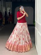 Lorenvalley Fashion Red Dola Chex Floral Printed With Zari Weaving Work Lehenga Choli - Distacart