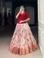 Lorenvalley Fashion Red Dola Chex Floral Printed With Zari Weaving Work Lehenga Choli - Distacart
