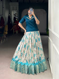 Lorenvalley Fashion Teal Dola Chex Floral Printed With Zari Weaving Work Lehenga Choli - Distacart