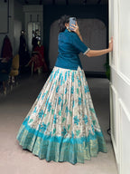 Lorenvalley Fashion Teal Dola Chex Floral Printed With Zari Weaving Work Lehenga Choli - Distacart