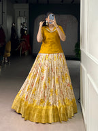 Lorenvalley Fashion Yellow Dola Chex Floral Printed With Zari Weaving Work Lehenga Choli - Distacart