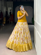 Lorenvalley Fashion Yellow Dola Chex Floral Printed With Zari Weaving Work Lehenga Choli - Distacart