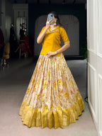 Lorenvalley Fashion Yellow Dola Chex Floral Printed With Zari Weaving Work Lehenga Choli - Distacart