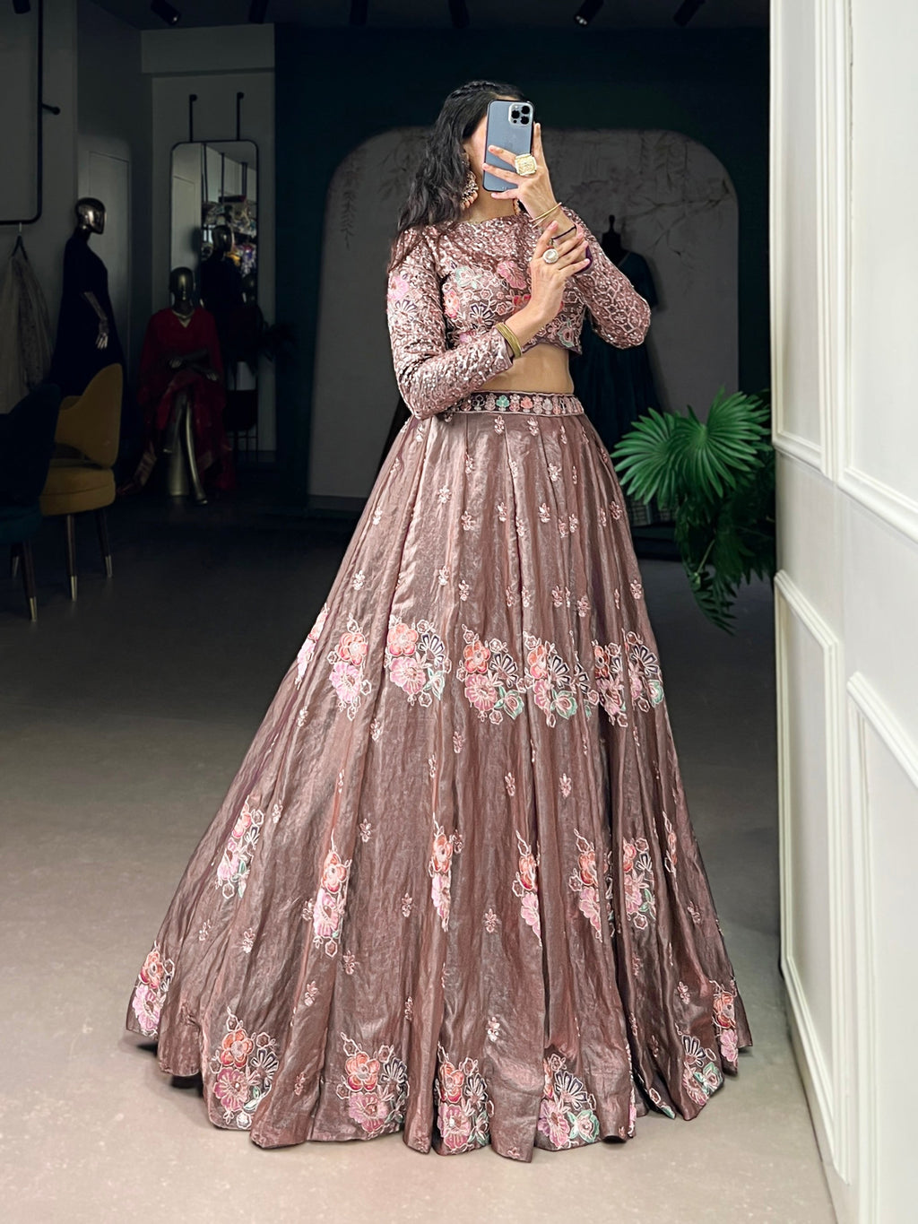 Lorenvalley Fashion Onionpink Fendy Silk Sequins and Thread Embroidery Work Lehenga Choli - Distacart