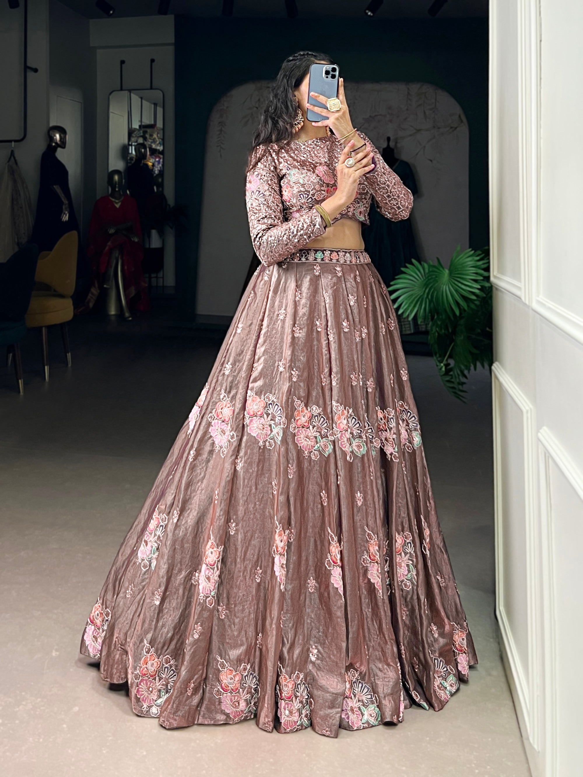 Lorenvalley Fashion Onionpink Fendy Silk Sequins and Thread Embroidery Work Lehenga Choli - Distacart