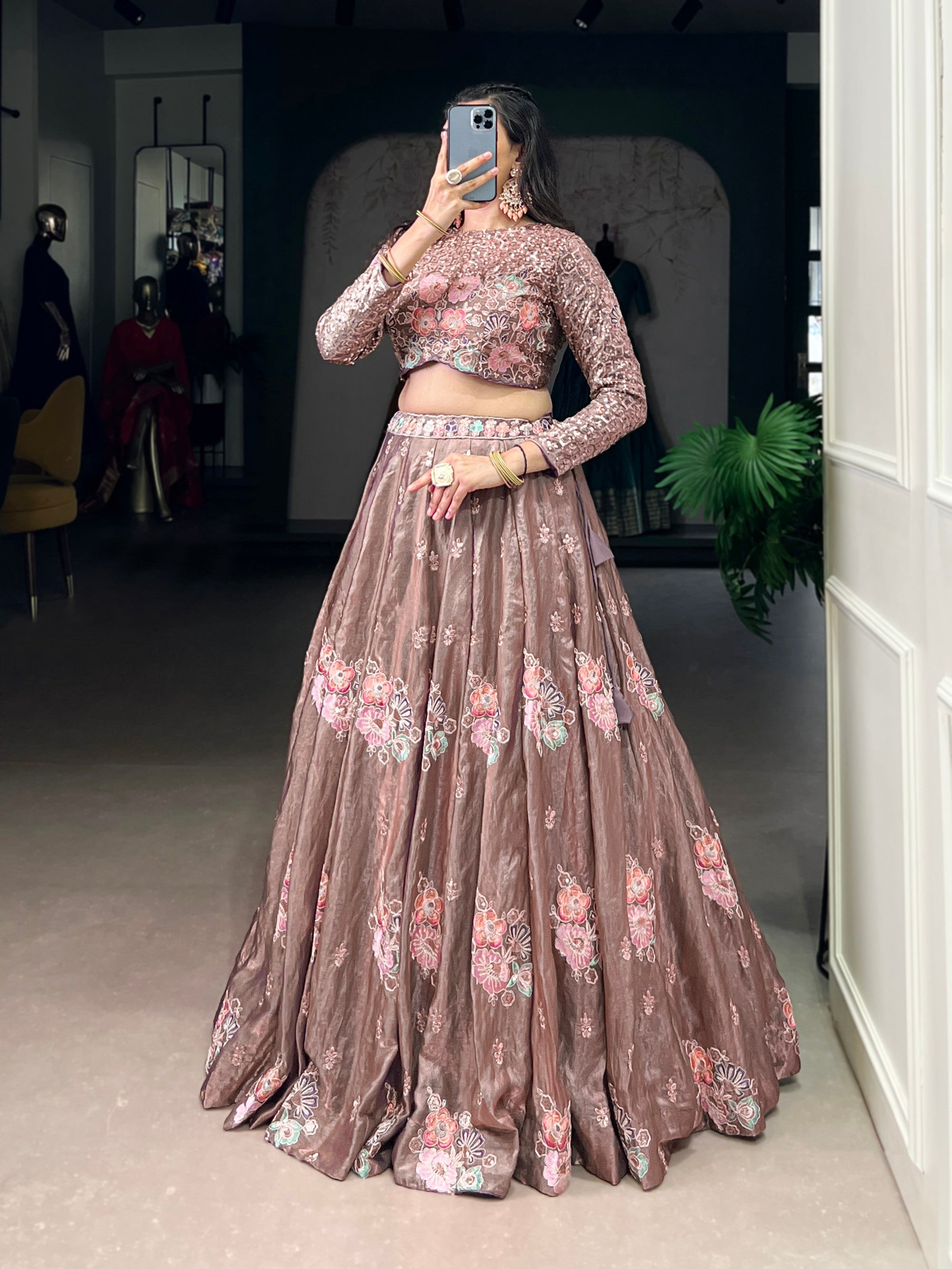 Lorenvalley Fashion Onionpink Fendy Silk Sequins and Thread Embroidery Work Lehenga Choli - Distacart