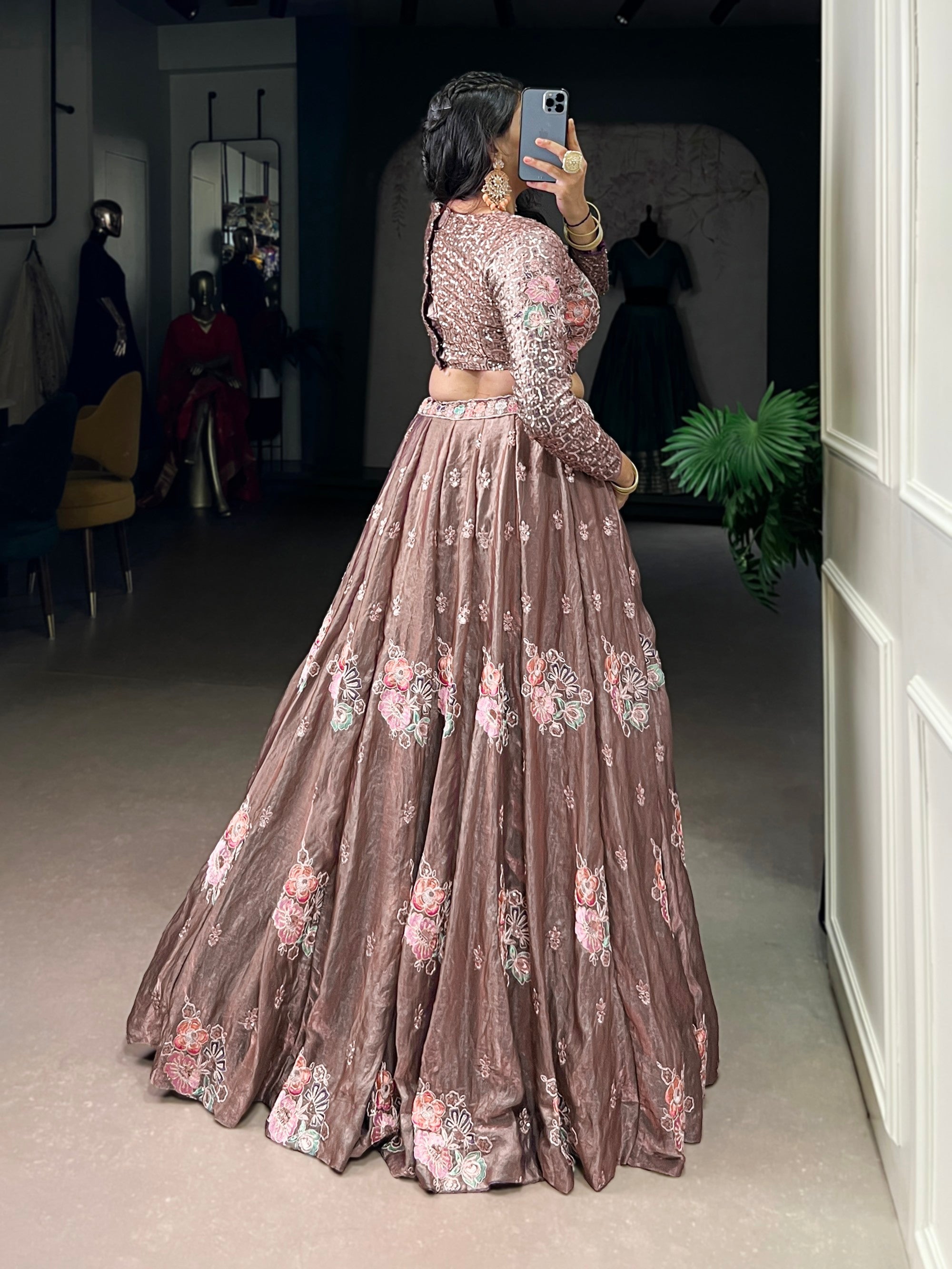 Lorenvalley Fashion Onionpink Fendy Silk Sequins and Thread Embroidery Work Lehenga Choli - Distacart