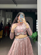 Lorenvalley Fashion Onionpink Fendy Silk Sequins and Thread Embroidery Work Lehenga Choli - Distacart
