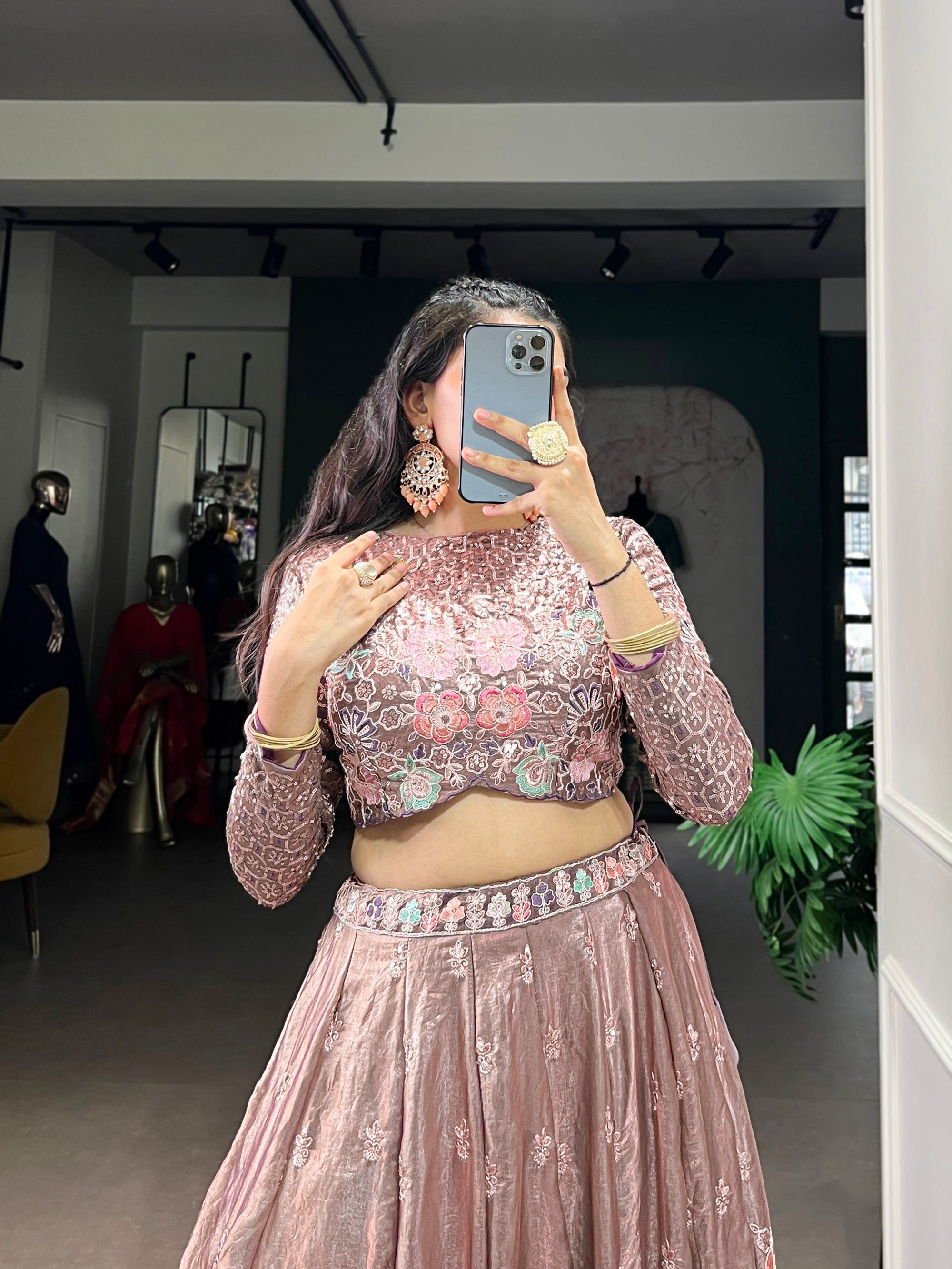 Lorenvalley Fashion Onionpink Fendy Silk Sequins and Thread Embroidery Work Lehenga Choli - Distacart