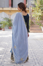 Vedant Vastram Heavy Embroidery & Sequins Work Pure Georgette Kurti Plazo Set With Dupatta - Blue - Distacart