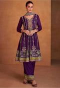 Lorenvalley Purple Chinon Embroidery With Sequince Work Salwar Kameez Stitched