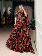 Lorenvalley Fashion Multicolor Marble Floral Printed Lehenga Choli with Dupatta - Distacart