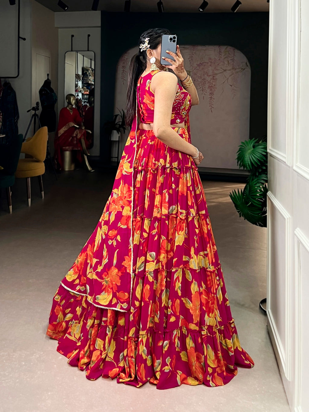 Lorenvalley Fashion Multicolor Marble Floral Printed Lehenga Choli with Dupatta - Distacart