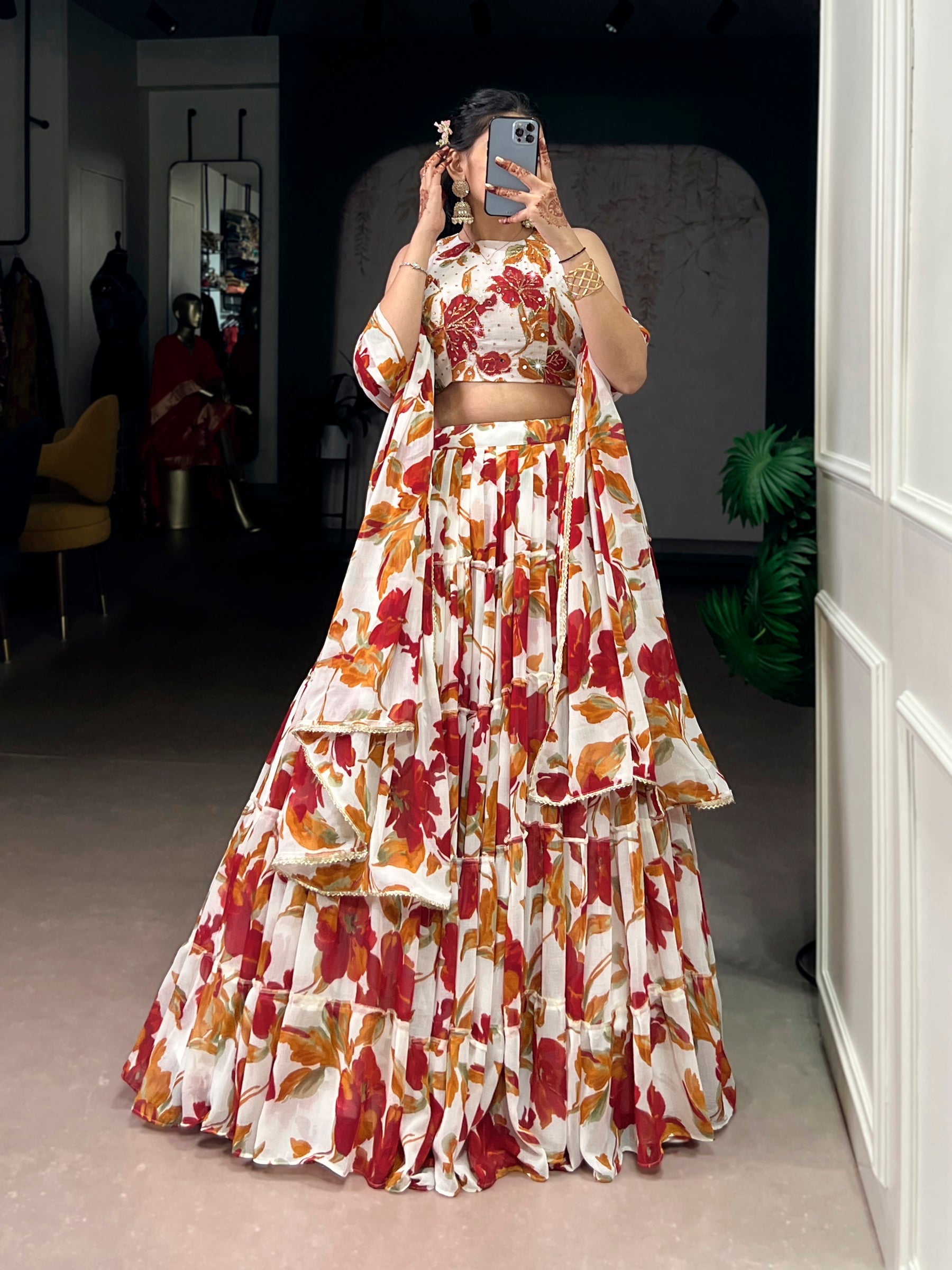 Lorenvalley Fashion Multicolor Marble Floral Printed Lehenga Choli with Dupatta - Distacart