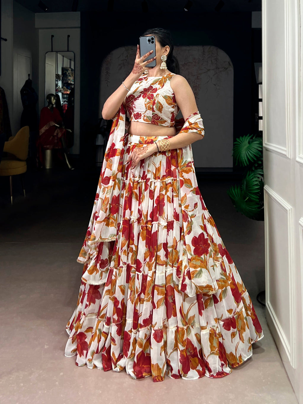 Lorenvalley Fashion Multicolor Marble Floral Printed Lehenga Choli with Dupatta - Distacart