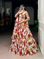 Lorenvalley Fashion Multicolor Marble Floral Printed Lehenga Choli with Dupatta - Distacart