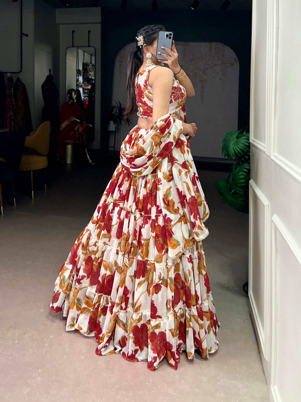 Lorenvalley Fashion Multicolor Marble Floral Printed Lehenga Choli with Dupatta - Distacart