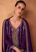 Lorenvalley Purple Chinon Embroidery With Sequince Work Salwar Kameez Stitched