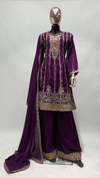 Lorenvalley Purple Chinon Embroidery With Sequince Work Salwar Kameez Stitched