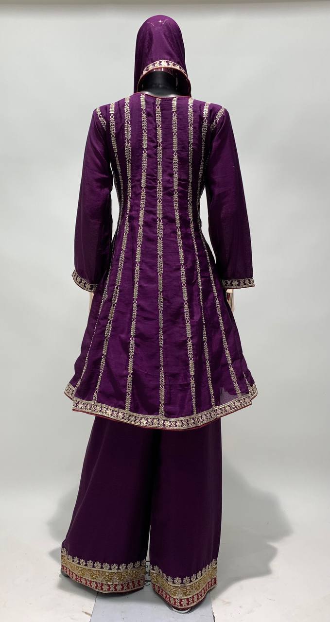 Lorenvalley Purple Chinon Embroidery With Sequince Work Salwar Kameez Stitched