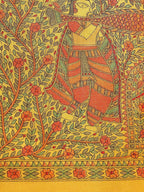 Saree Mall Yellow Art Silk Madhubani Print Saree