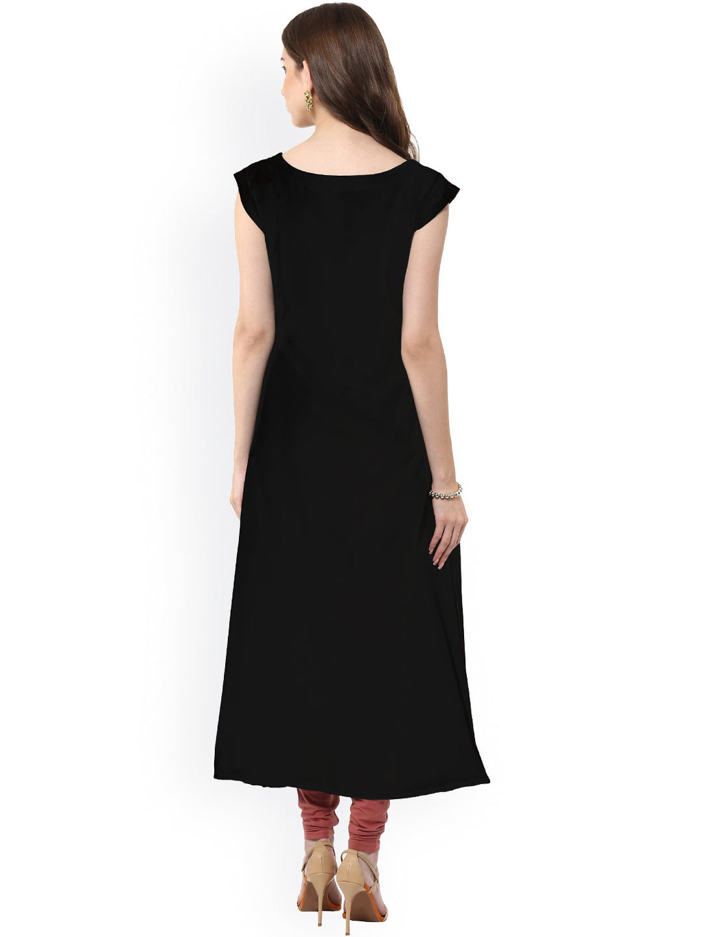 Janasya Black Floral Print A-Line Kurta - Distacart
