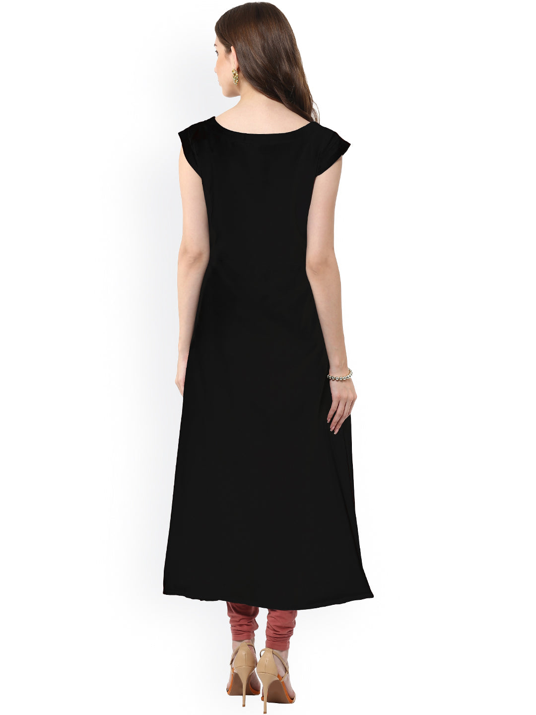 Janasya Black Floral Print A-Line Kurta - Distacart